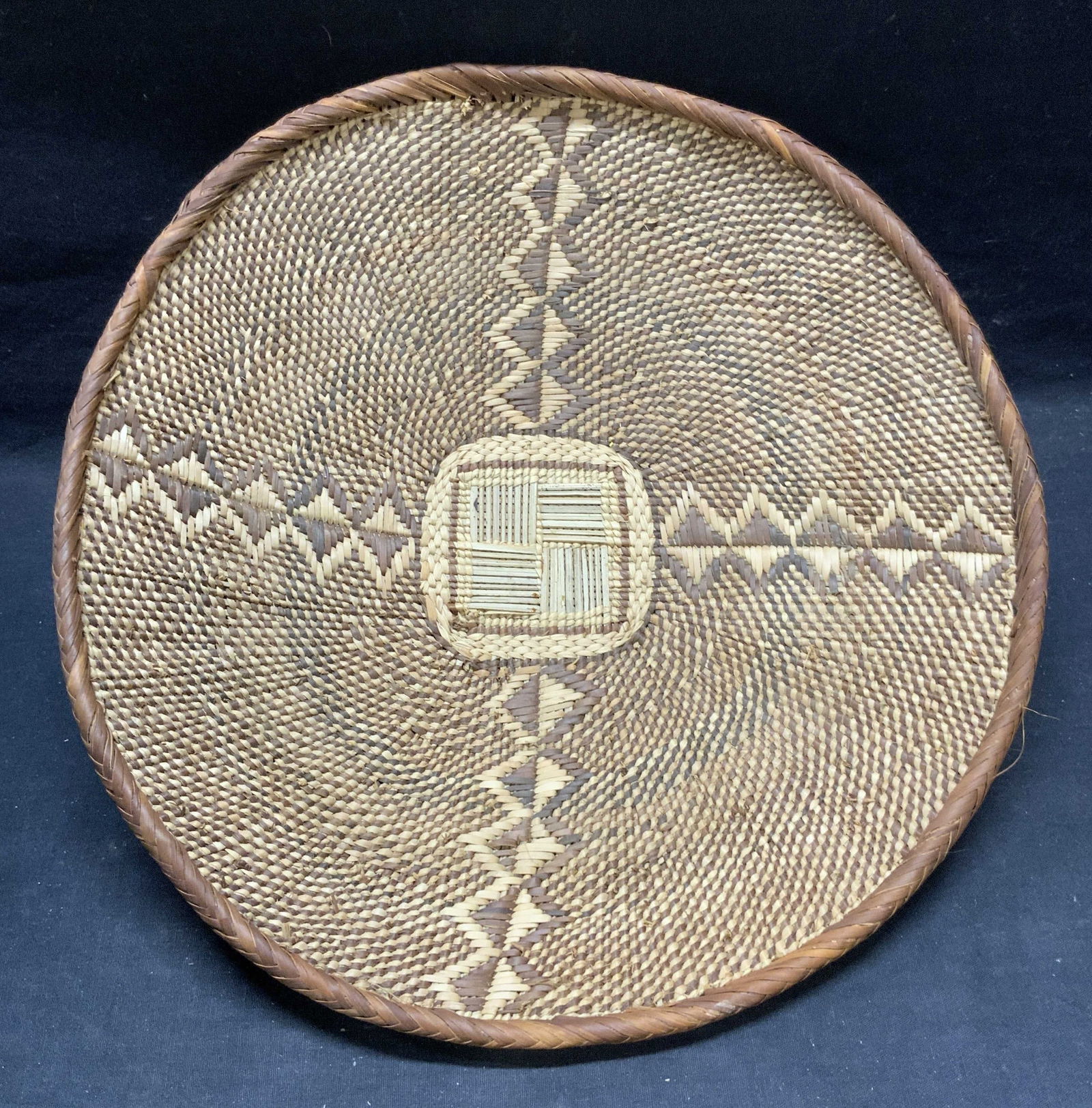 Tan Woven Geometric Basket Bowl (1 of 6)