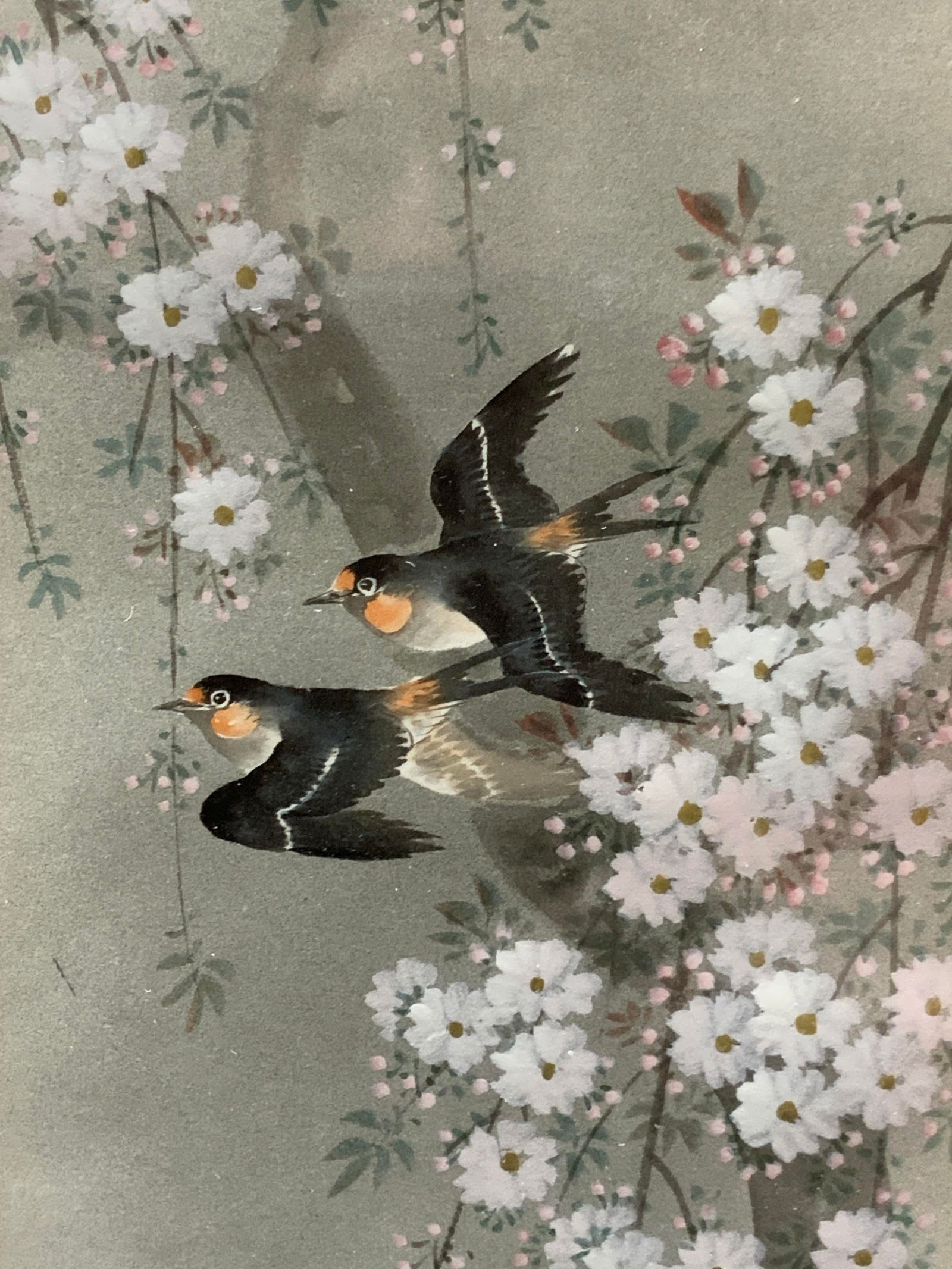 Asian Textile Silk Painting Panel (1 of 6)