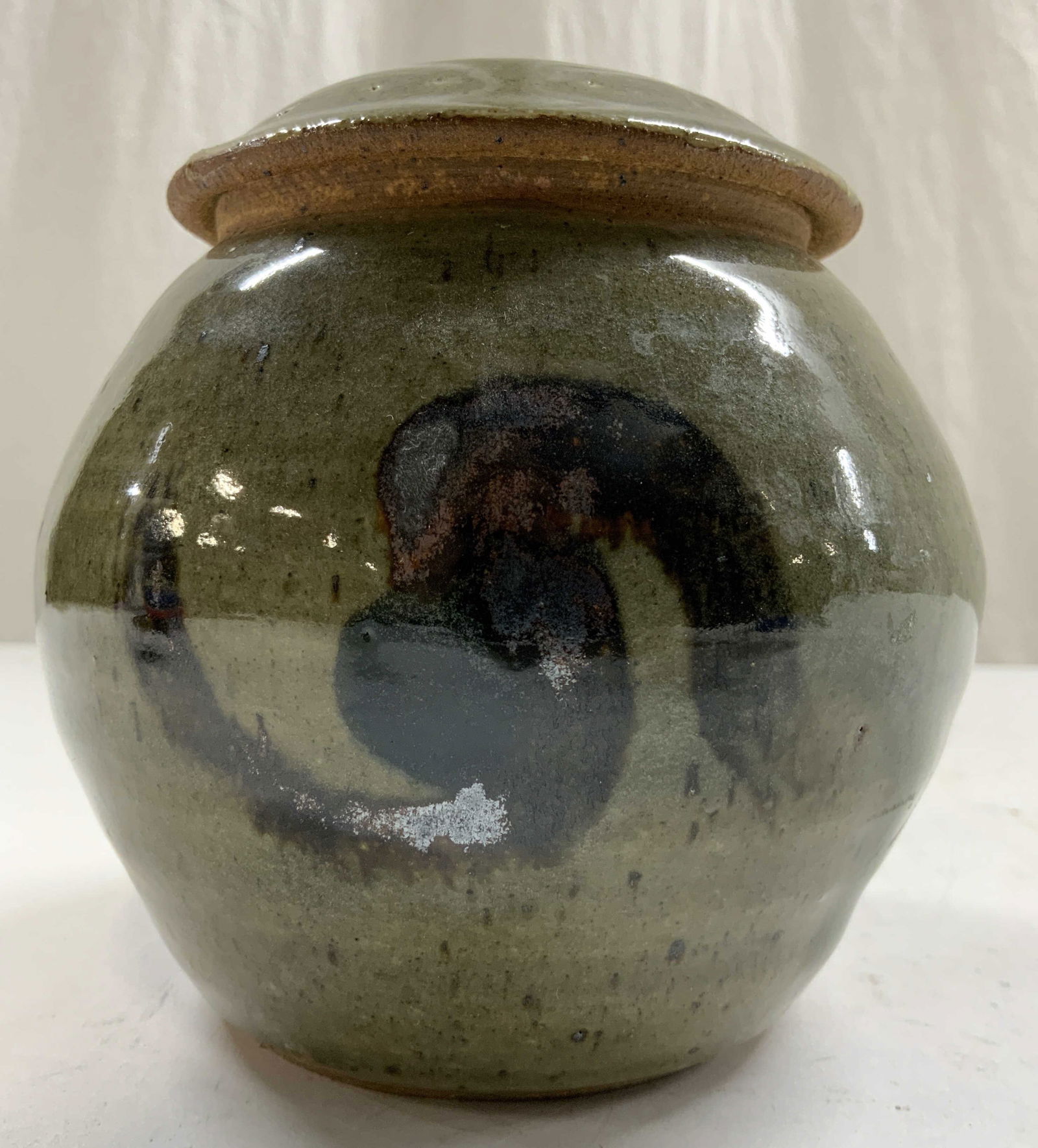 RV Signed Lidded Glazed Ceramic Vessel (1 of 7)