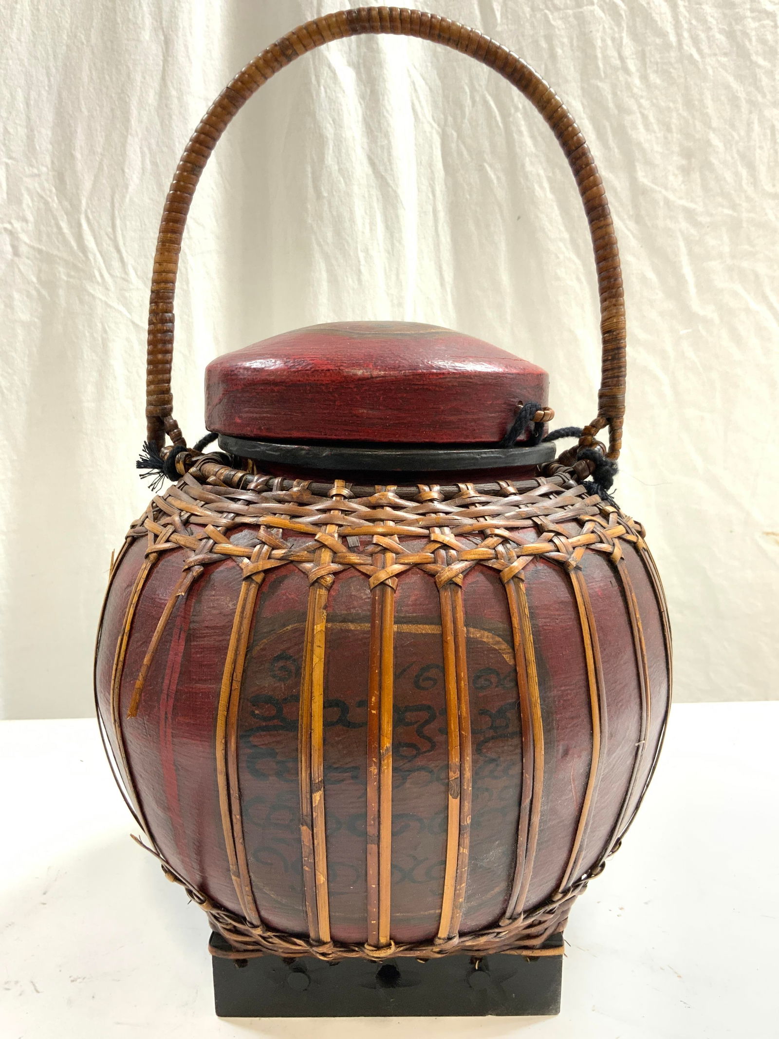 Vintage Handmade Thai Bamboo Rice Box W Lid (1 of 7)