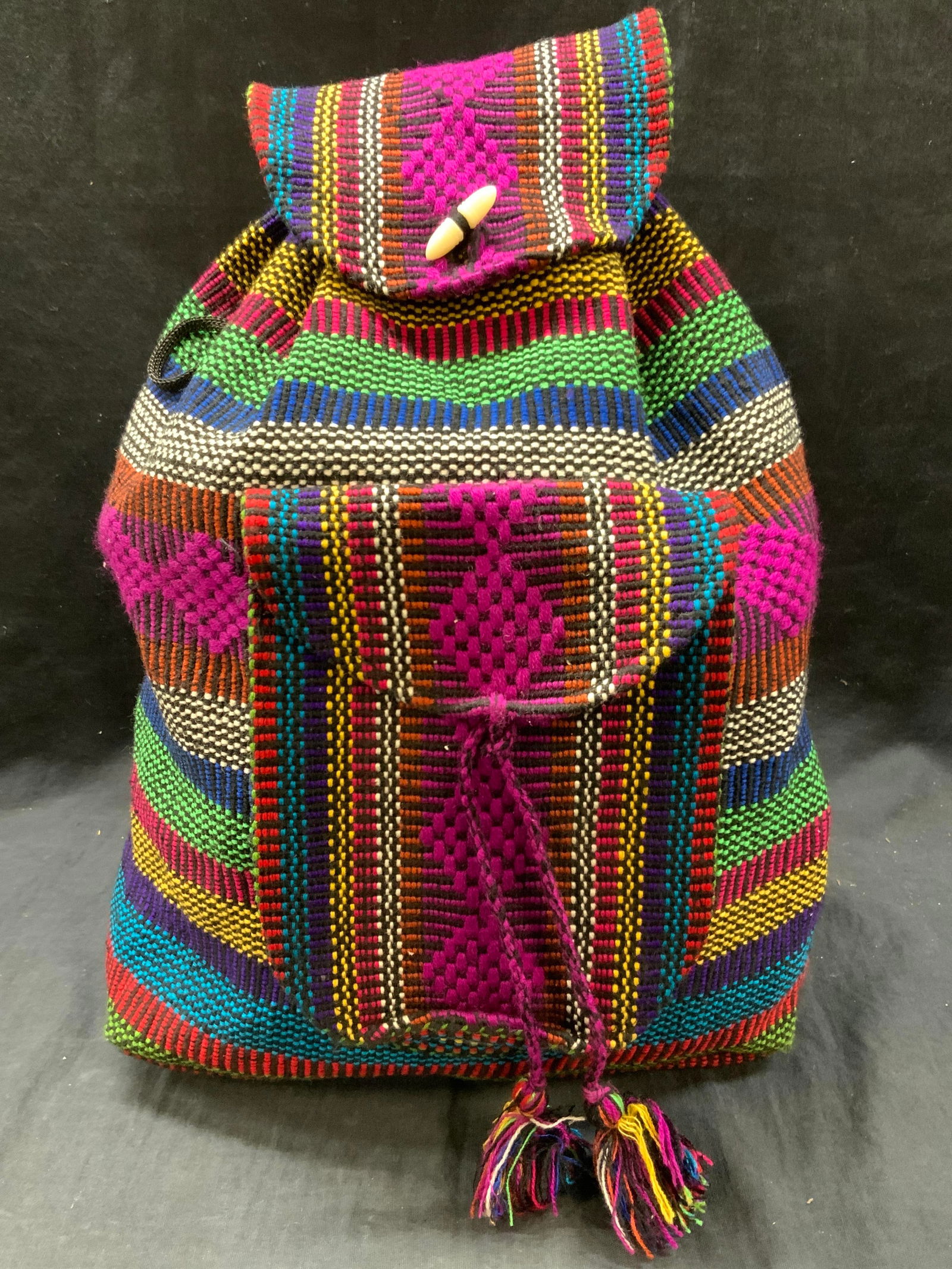 Bohemian Style Woven Hemp Drawstring Backpack (1 of 9)