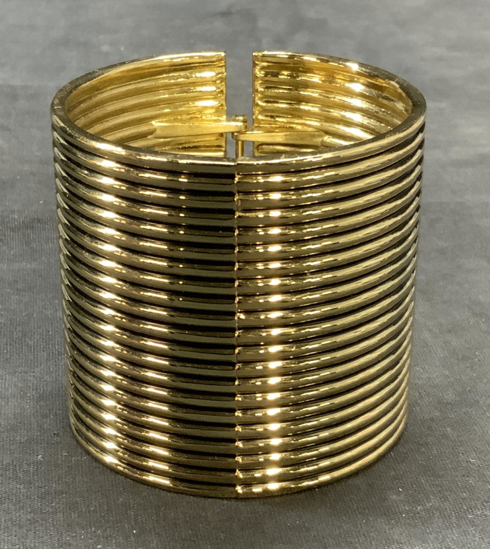 Gold Tone Chunky Ribbed Cuff Bracelet (1 of 6)