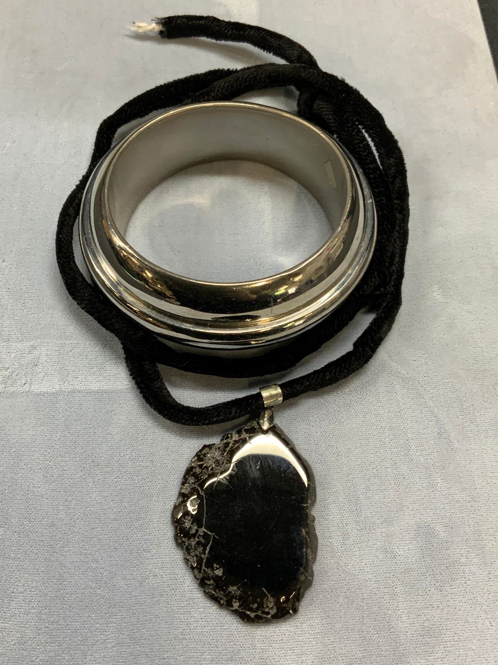 Lot 2 Silver Tone Bracelet, Black Stone Necklace (1 of 6)