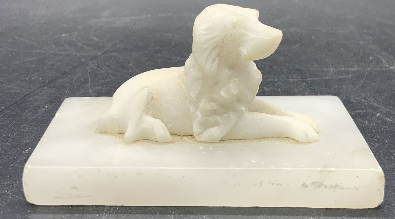 Vintage White Marble Reclining Dog Paperweight (1 of 8)