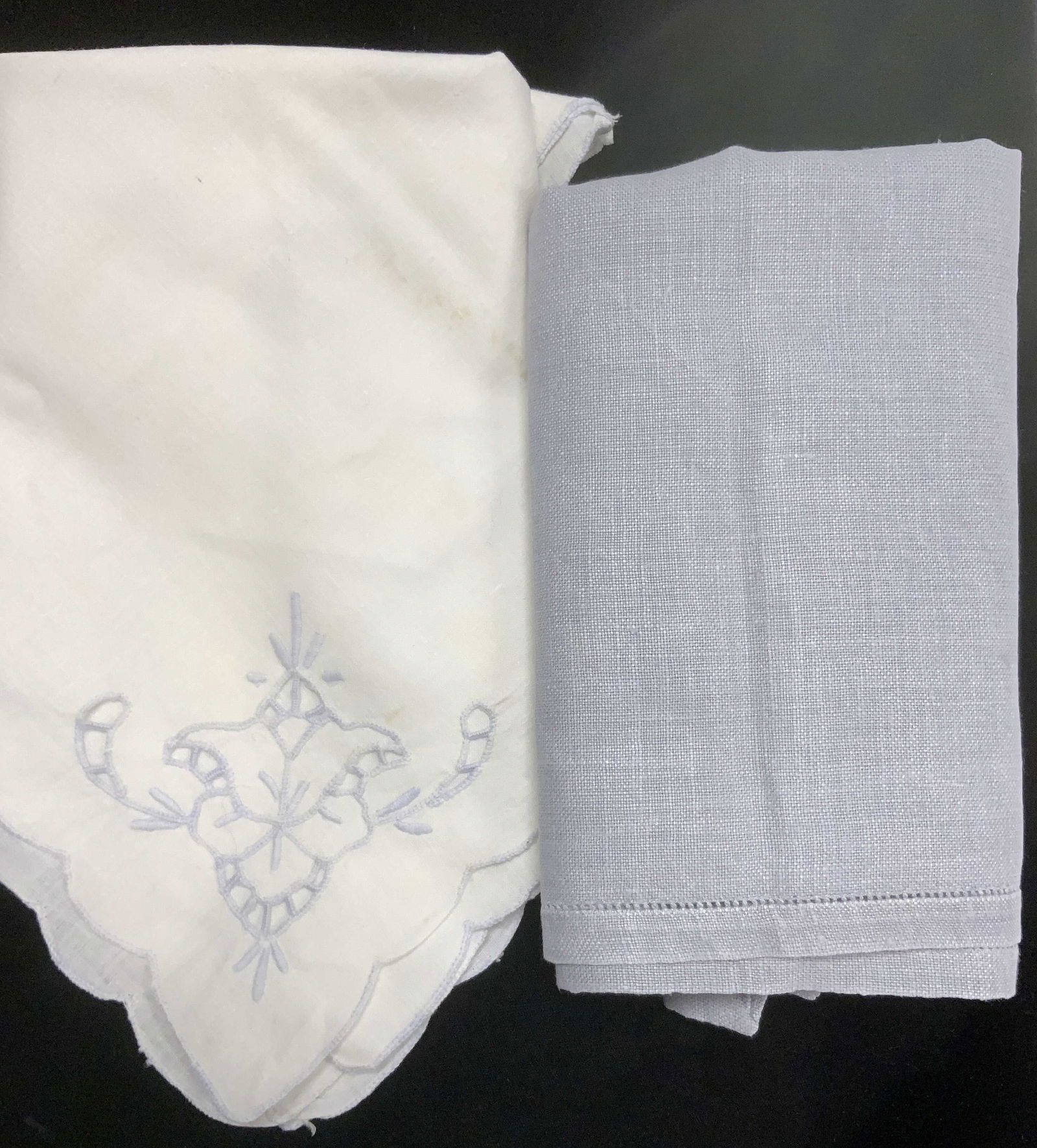 Set 6 Linen Dinner Napkins , White & Grey (1 of 5)