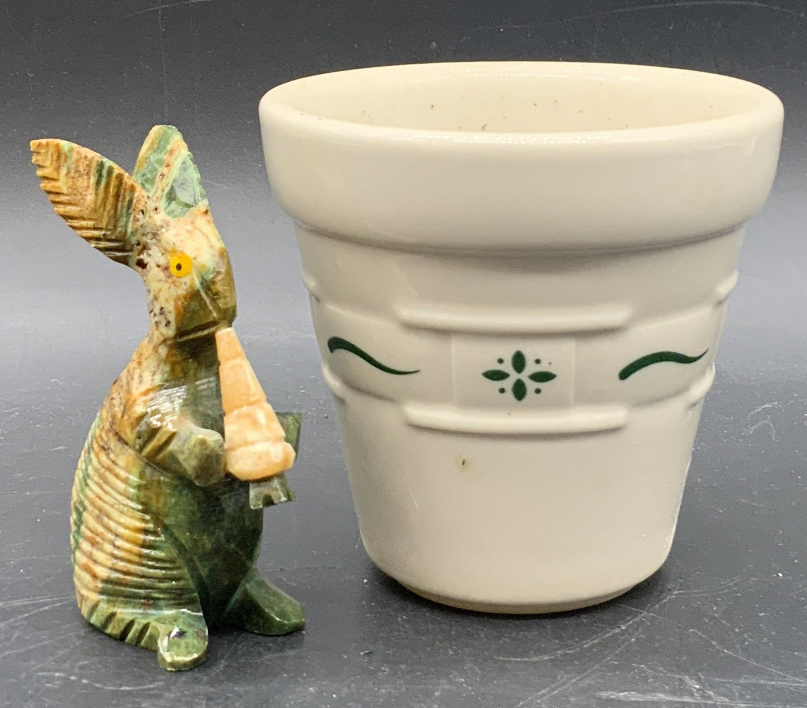 Lot 2 Stone Rabbit Figural & Ceramic Planter (1 of 9)