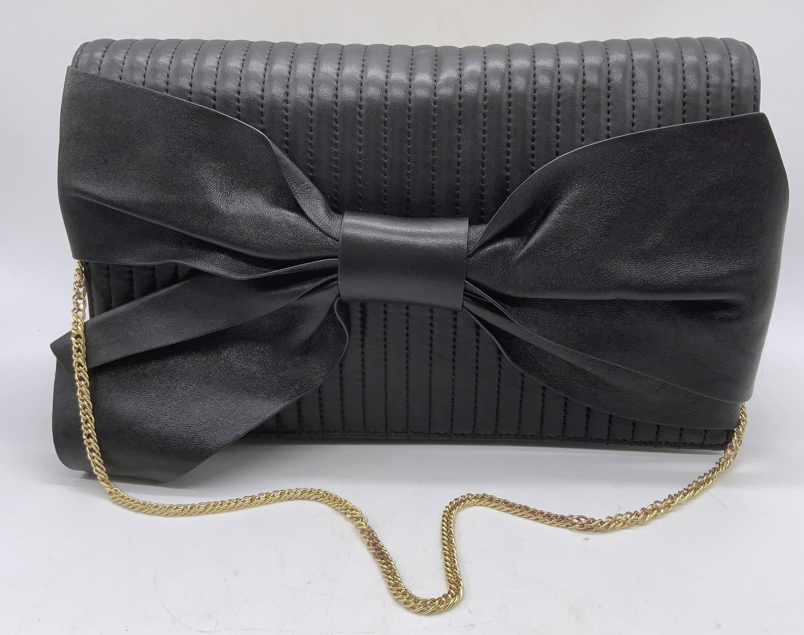 DKNY Luxe Black Leather Bag/Clutch w Lrg Bow (1 of 12)