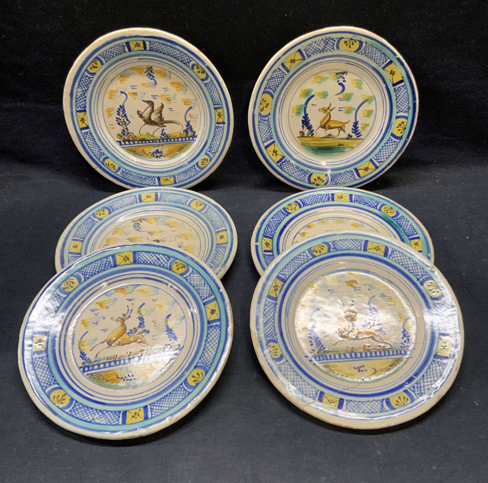 Set 6 Vintage Hand Painted Ceramic Plates, Spain (1 of 6)