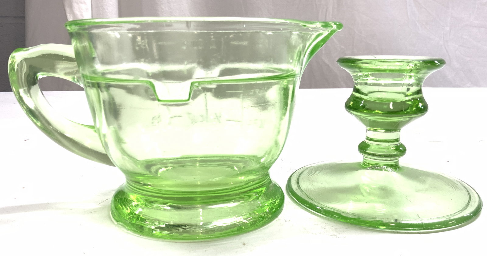 Lot 2 Art Glass Candlestick & Measuring Cup (1 of 6)