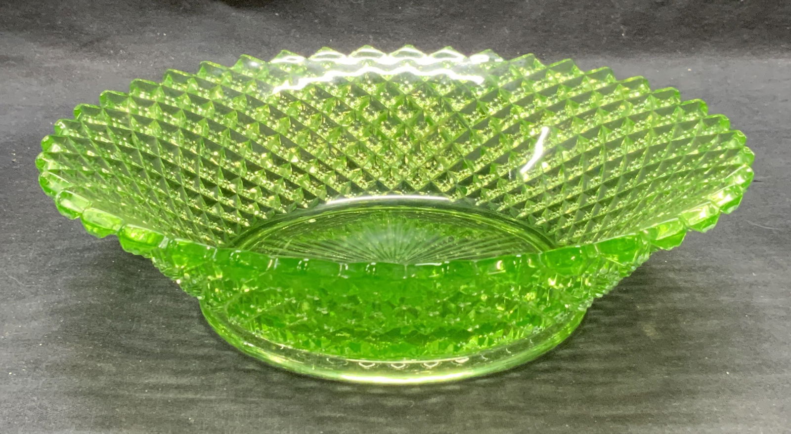 Vintage Uranium Glass Style Diamond Bowl (1 of 8)