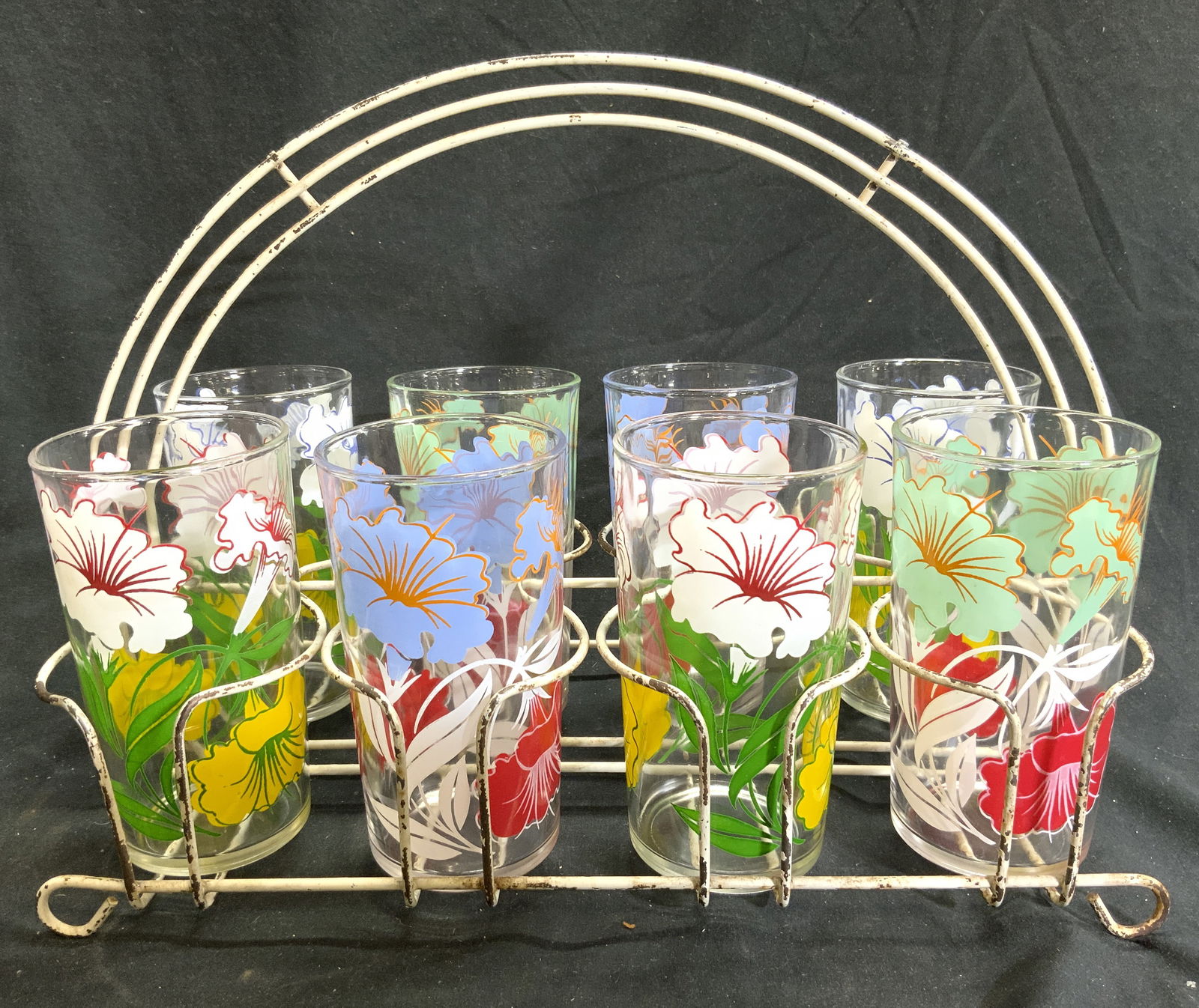 Lot 9 Morning Glory Drinking Glasses & Rack (1 of 8)