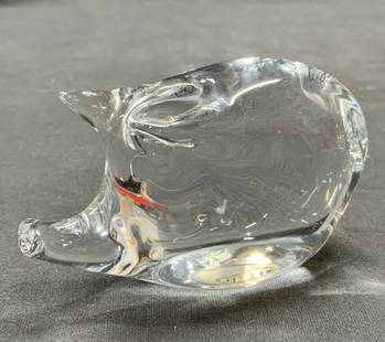 MURANO Handcrafted Crystal Pig Figurine, Italy: MURANO handcrafted crystal pig figurine. Signed to underside. Piece has weight. Measures approx. 3.5 x 1.75 x 2 inches. Some surface wear including scratching observed. MURANO, MURANO crystal,