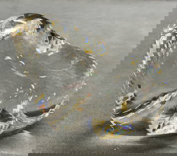 DANSK Crystal Walrus Figural, Austria: DANSK crystal walrus figurine. Signed to underside. Made in Austria. Piece has weight. Measures approx. 4 x 2.25 x 3.25 inches. Some surface wear including scratching observed. DANSK, DANSK