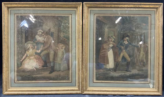 Pr John Raphael Smith Antq Full Colored Engravings: Pair of full colored engravings. Possibly Antique by John Raphael Smith, after George Morland. 1 depicts the elopement, Lydia seduced from her friends under the promise of marriage, depicting the youn