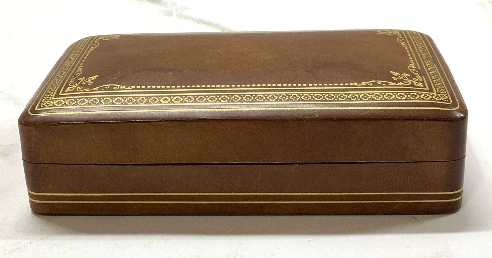 Vtg A ANTONORI Roma Gilt Leather Card Box, Italy (1 of 7)