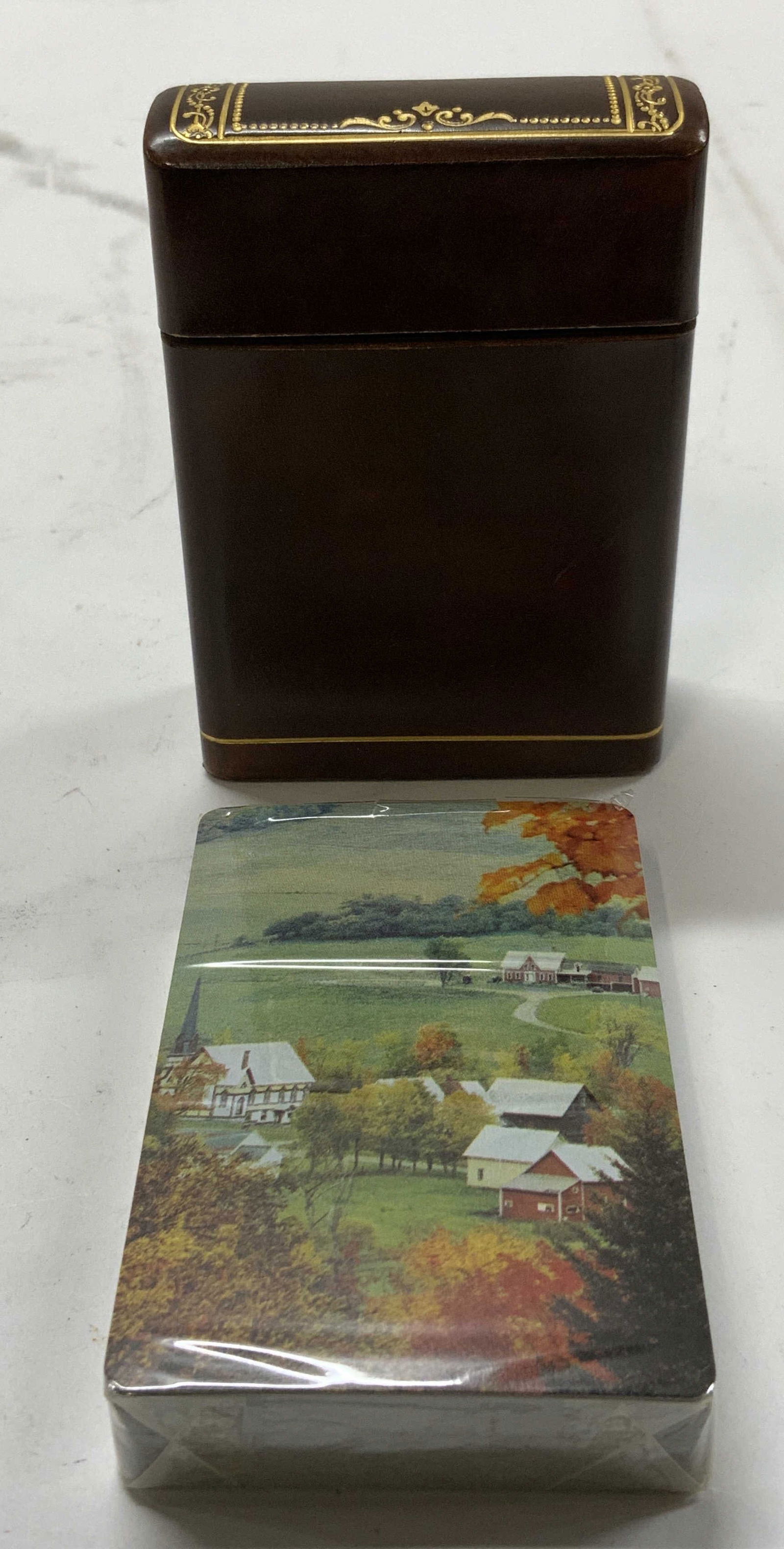 Vtg A ANTONORI Roma Gilt Leather Card Box, Italy (1 of 10)
