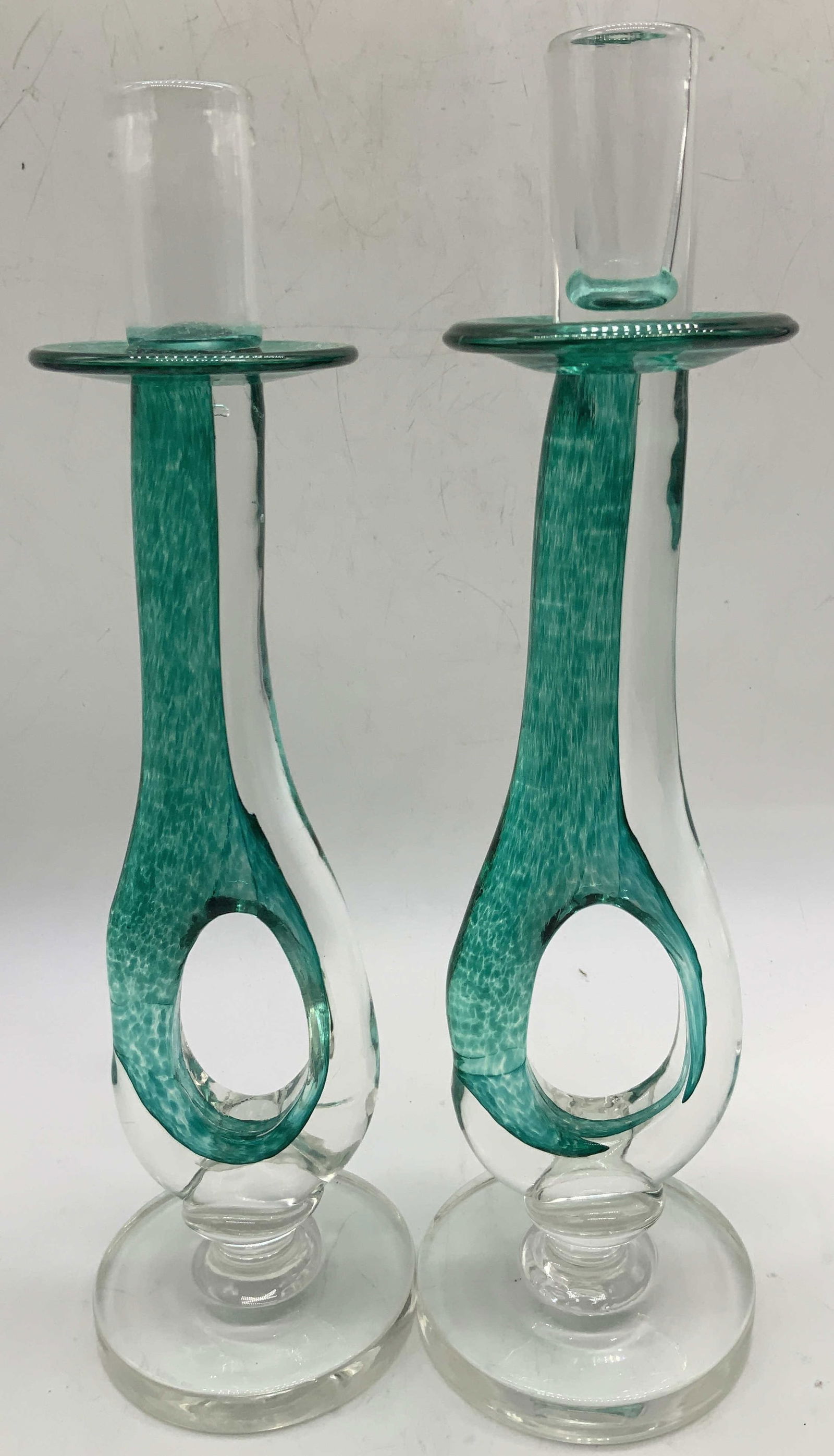Pr Daniel Wall Sgd Hand Blown Glass Candle Sticks (1 of 8)