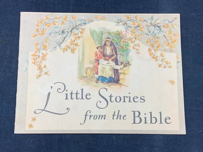 1935 Illustr, Little Stories From The Bible: Marked 1935. Little stories from the Bible, adorn with black and white and full color illustrations for each story. Approx 5 x 7 inches. Evident tearing to covers of booklet and wearing to spine.