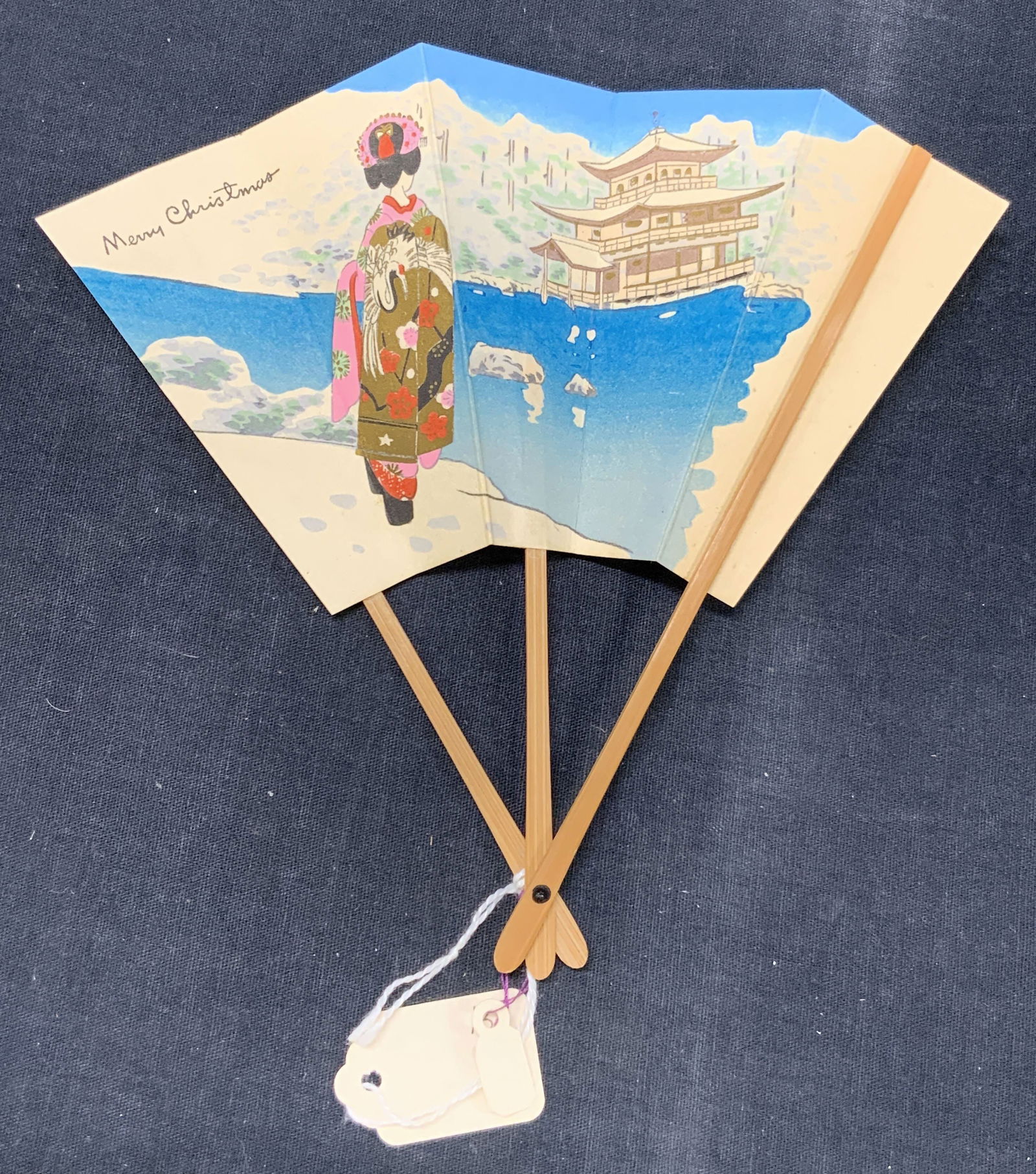 1955 Hand Painted Paper Asian Fan, Japan (1 of 9)