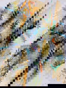 Roger Lersy Sgd Abstract Mixed Media 1964: Marked R,Lersy on corner 1964. abstract forms in the forks of a cactus with differing textures. No frames. Approx 26 x 20 inches. Moderate wearing to edges and blemishes to artwork. Roger Lersy