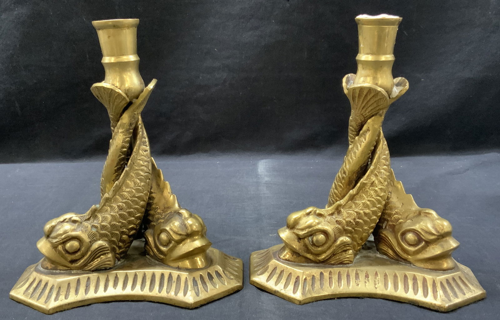 Pr Gilt Bronze Koi Fish Candle Holders (1 of 7)