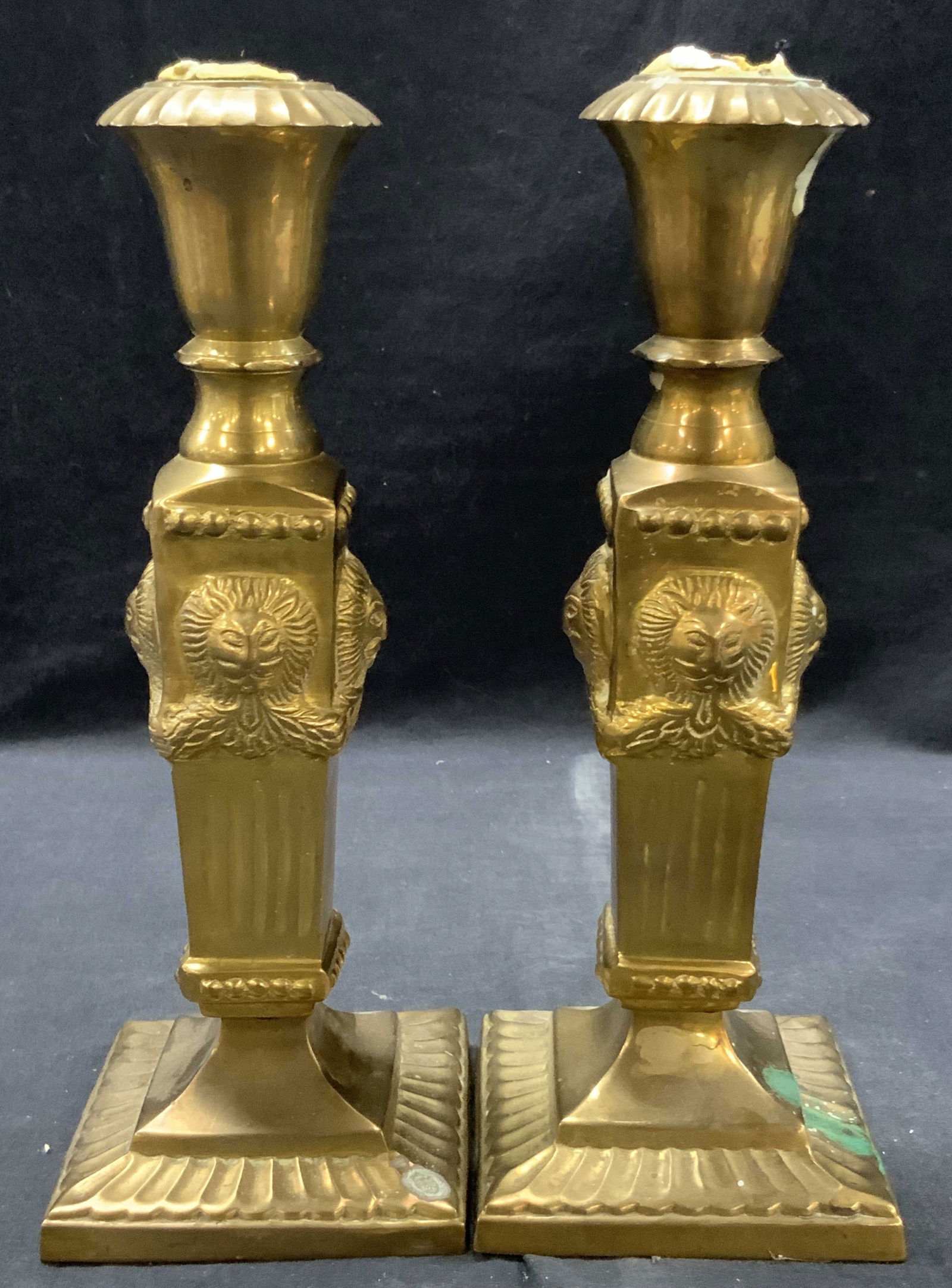 Pr Vintage Cast Brass Lion Head Candle Sticks (1 of 10)