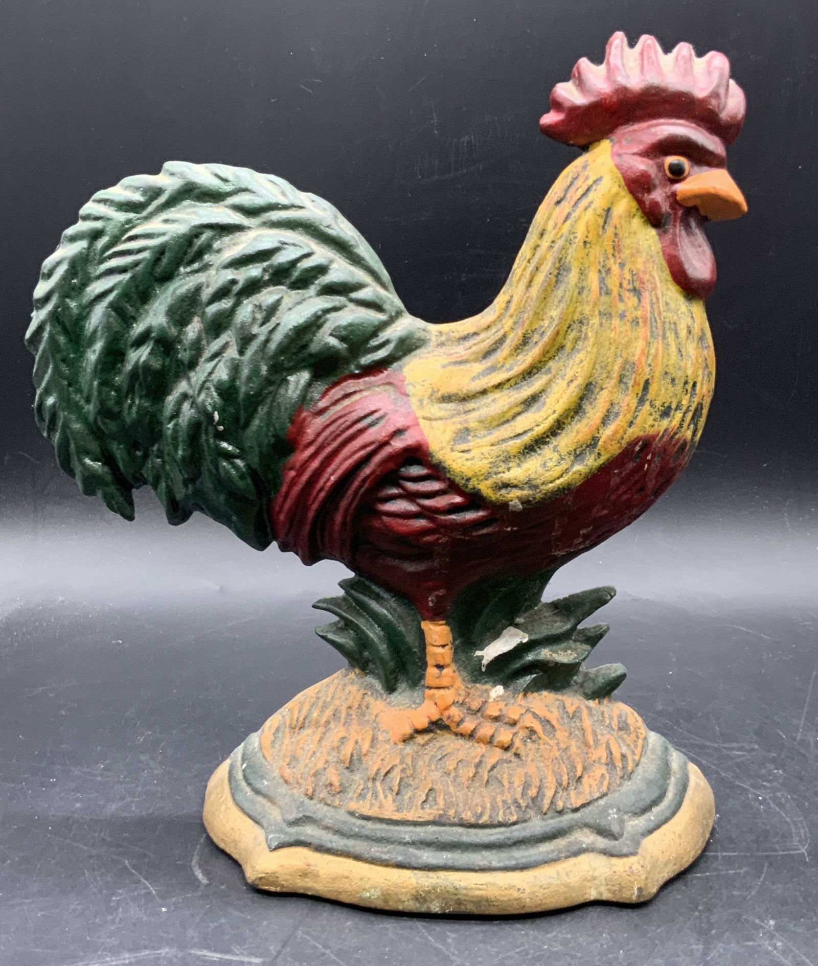 Vintage Painted Cast Iron Rooster Figural Doorstop (1 of 9)