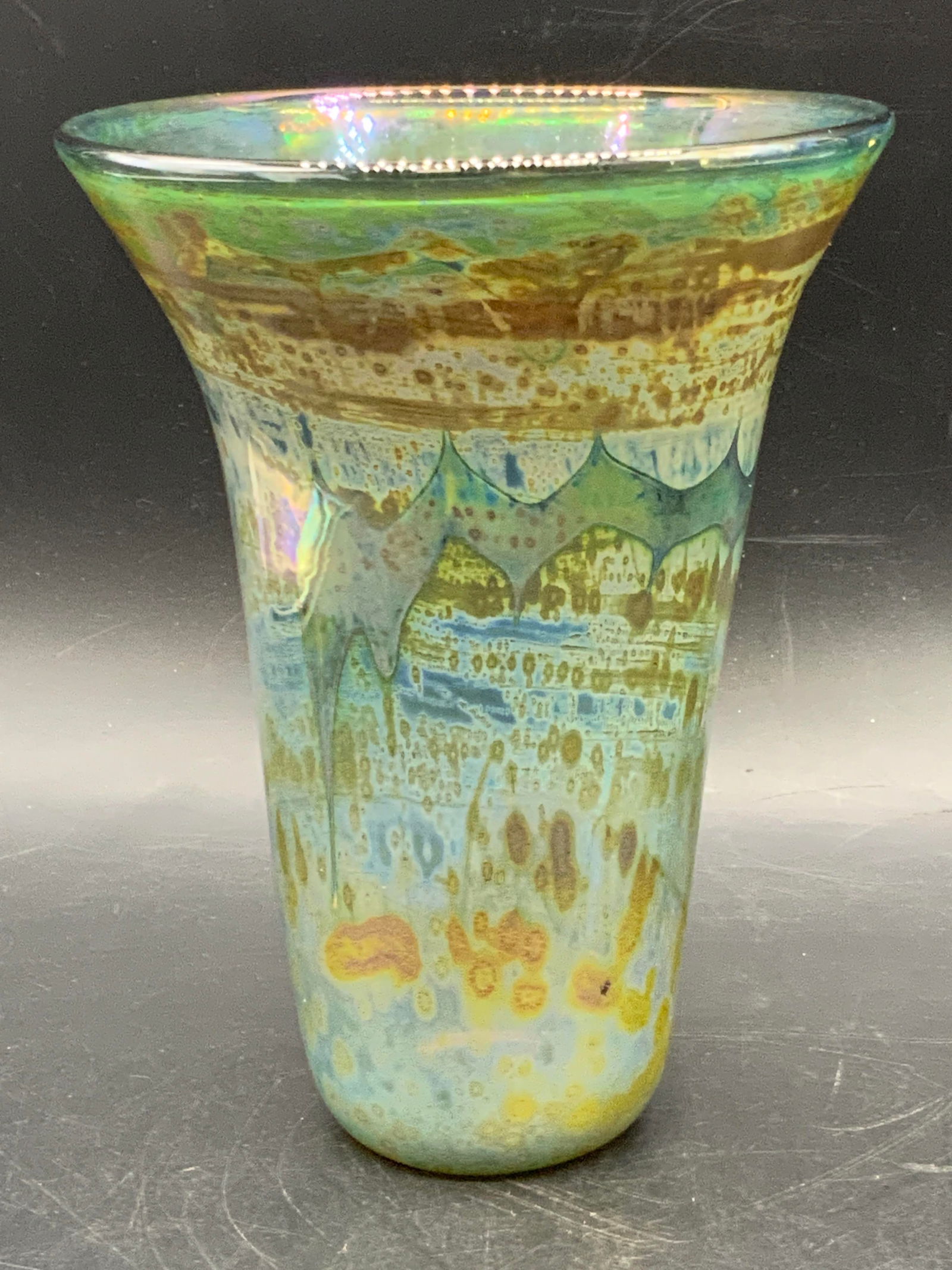 FISK Signed Hand Blown Iridescent Glass Vase (1 of 8)