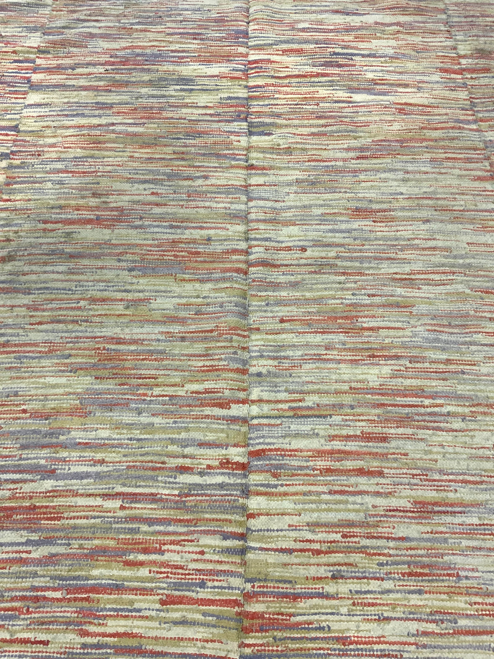 Vintage Oversized Hand Woven Rag Area Rug: Rug is hand woven. Rug has multi toned floral detail. Piece has cream toned knotted fringes at edges. Rug is oversized measuring approximately 157 inches long 120 inches wide. Rug, Carpet, area rug, h
