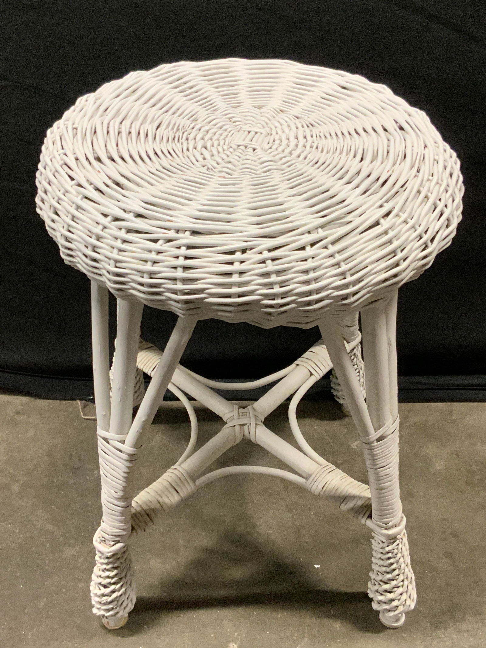 Vintage White Woven Wicker Stool (1 of 7)