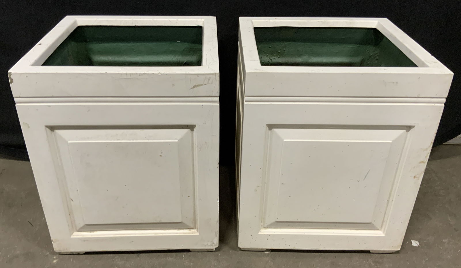 Pair Rectangular Form White Composite Planters (1 of 9)
