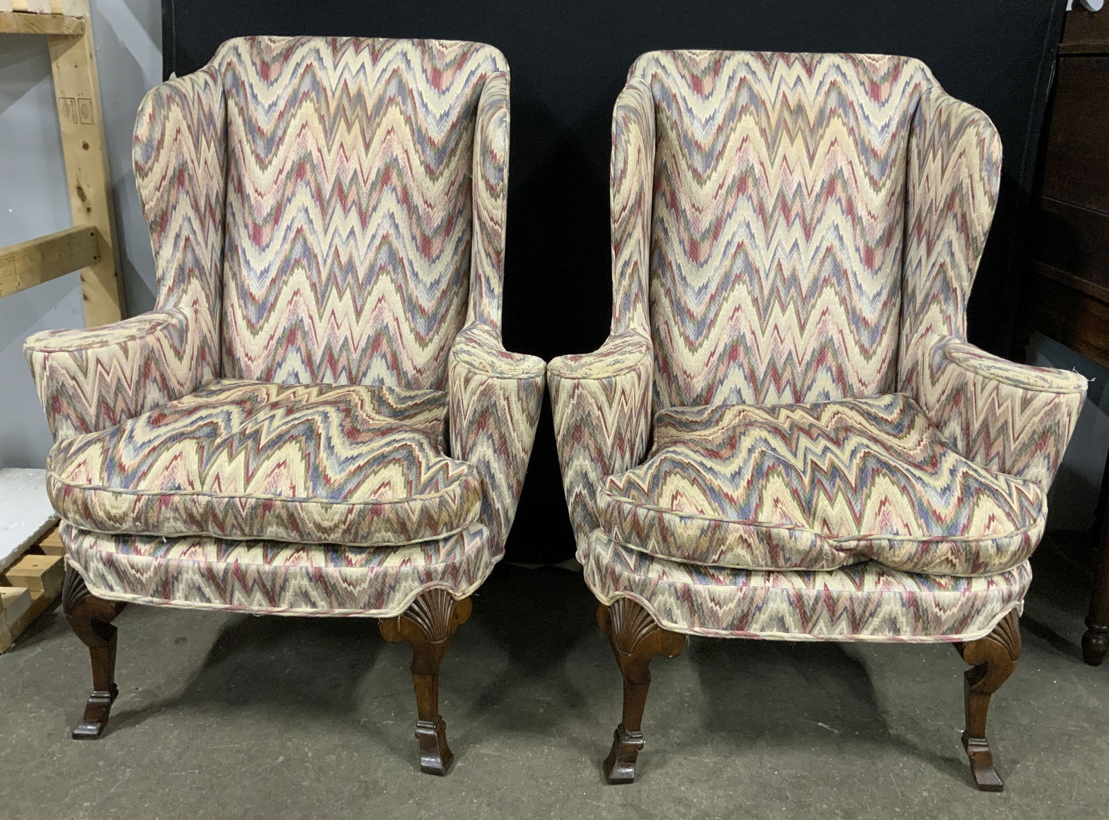 Pr BAKER FURNITURE Vtg Wing Chairs Flamestitch Uph (1 of 10)