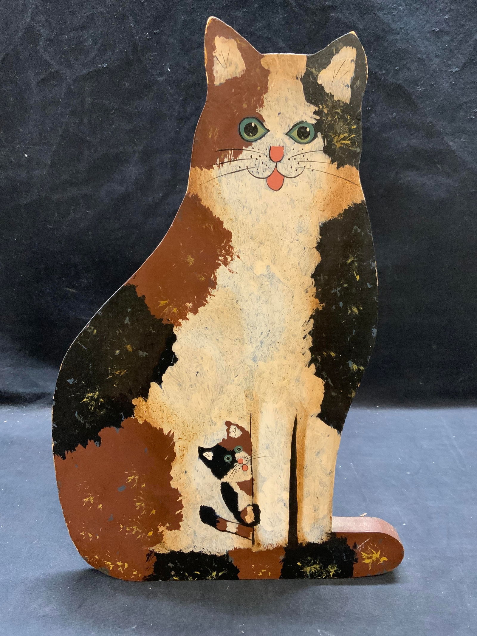 Vintage Signed Hand Painted Wood Cat Figural (1 of 8)