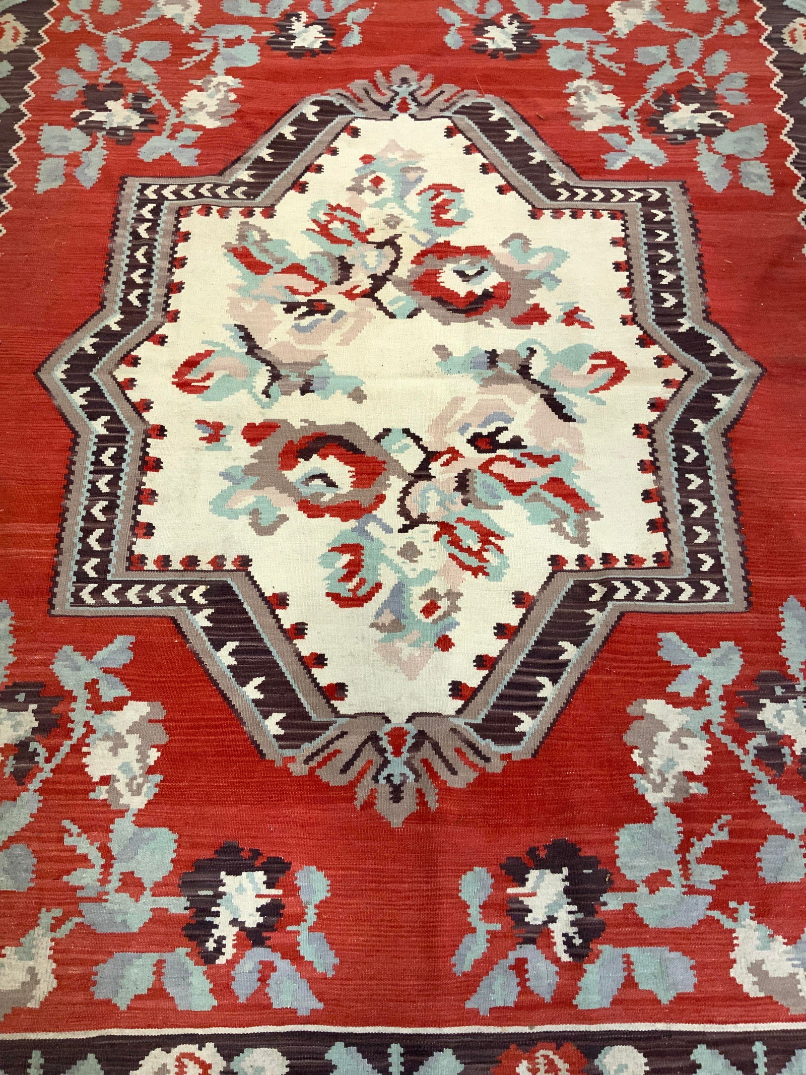 Vintage Handmade Flatweave Floral Wool Rug (1 of 8)