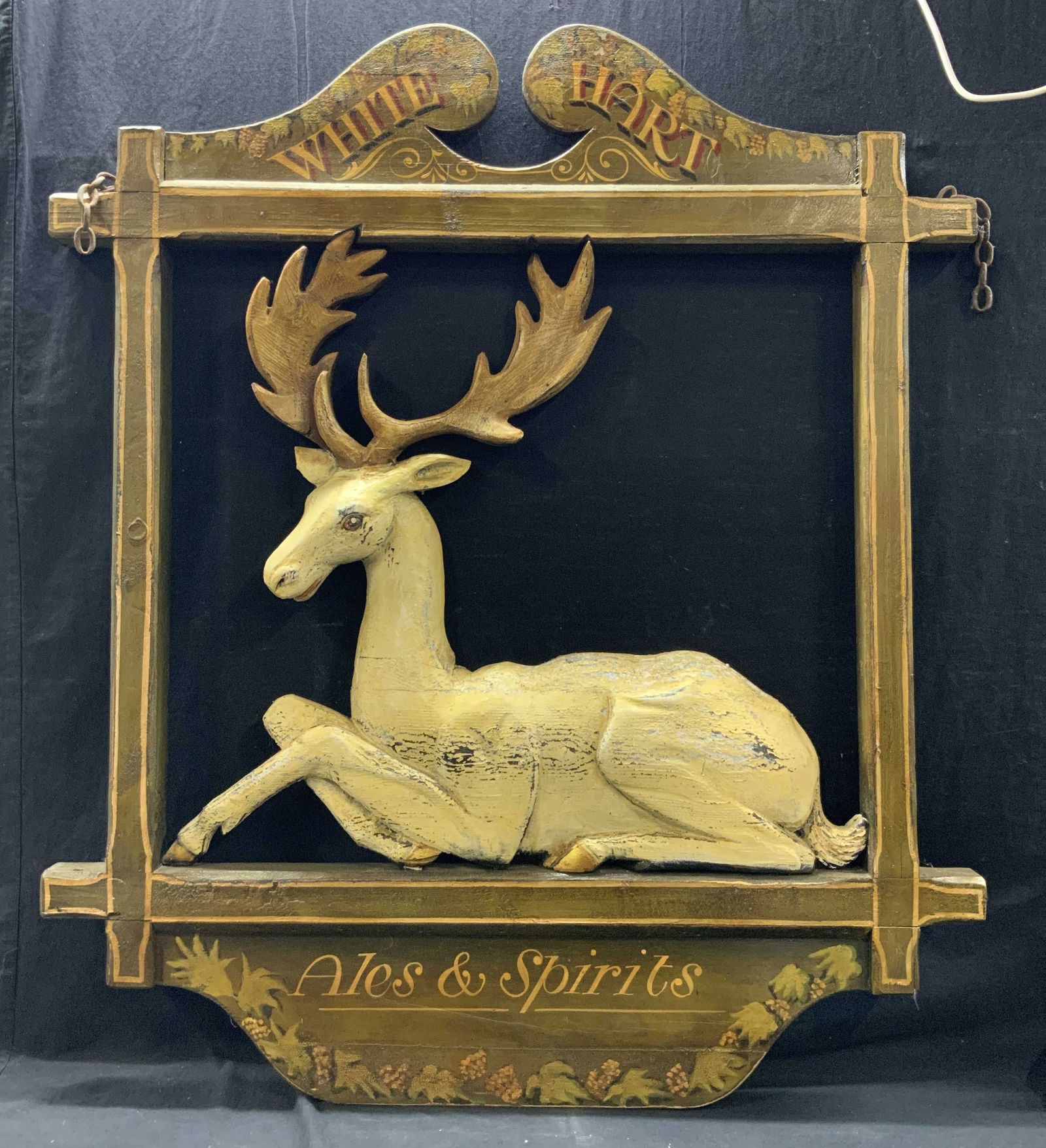Hand Painted Antq White Hart Spirits Wooden Sign (1 of 11)