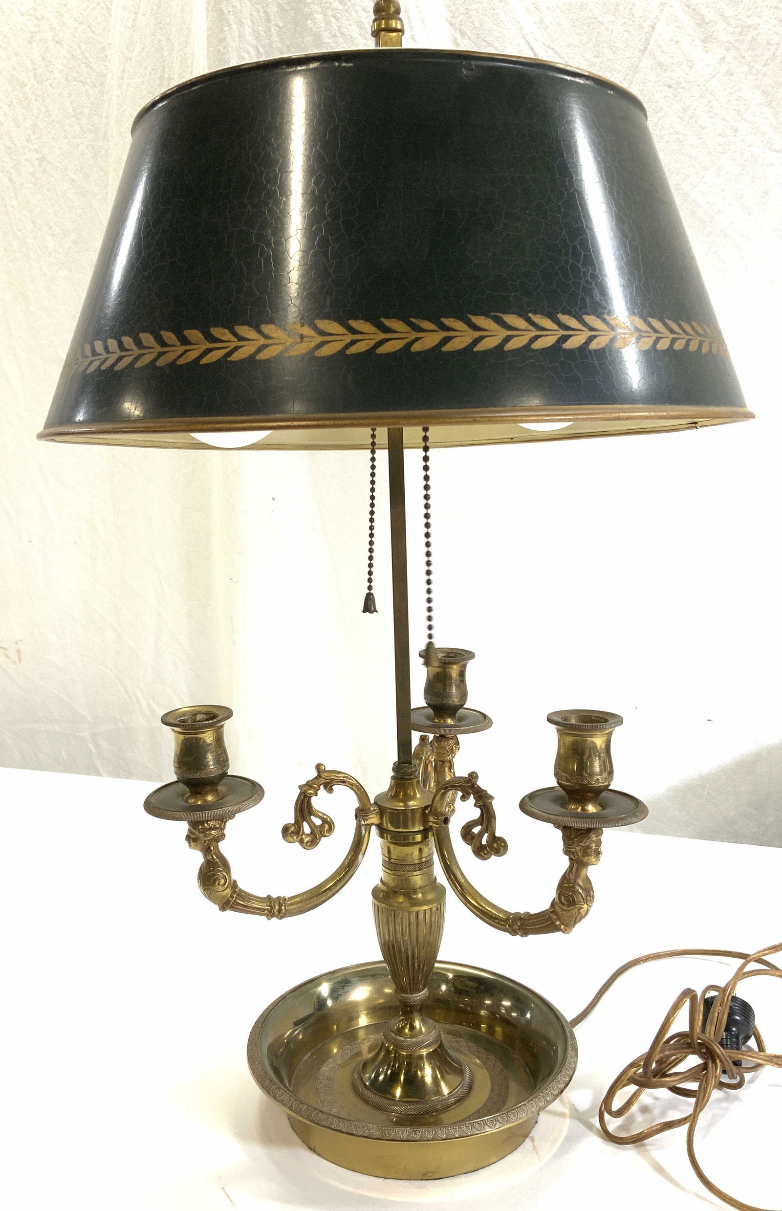 Mid Cent French Bouillotte Brass Lamp w Tole Shade (1 of 12)
