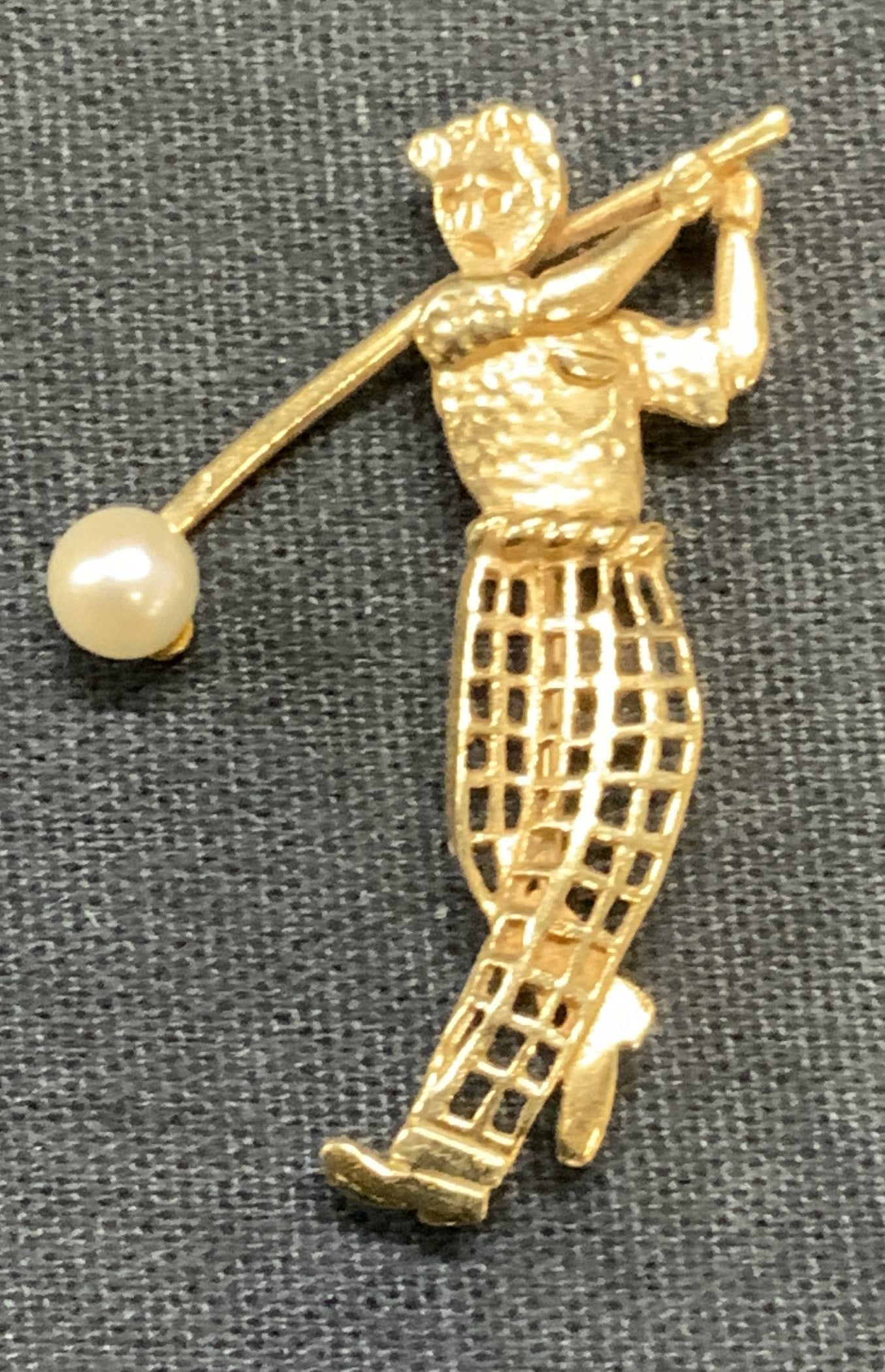 14k Gold & Pearl Golf Figural Brooch (1 of 7)