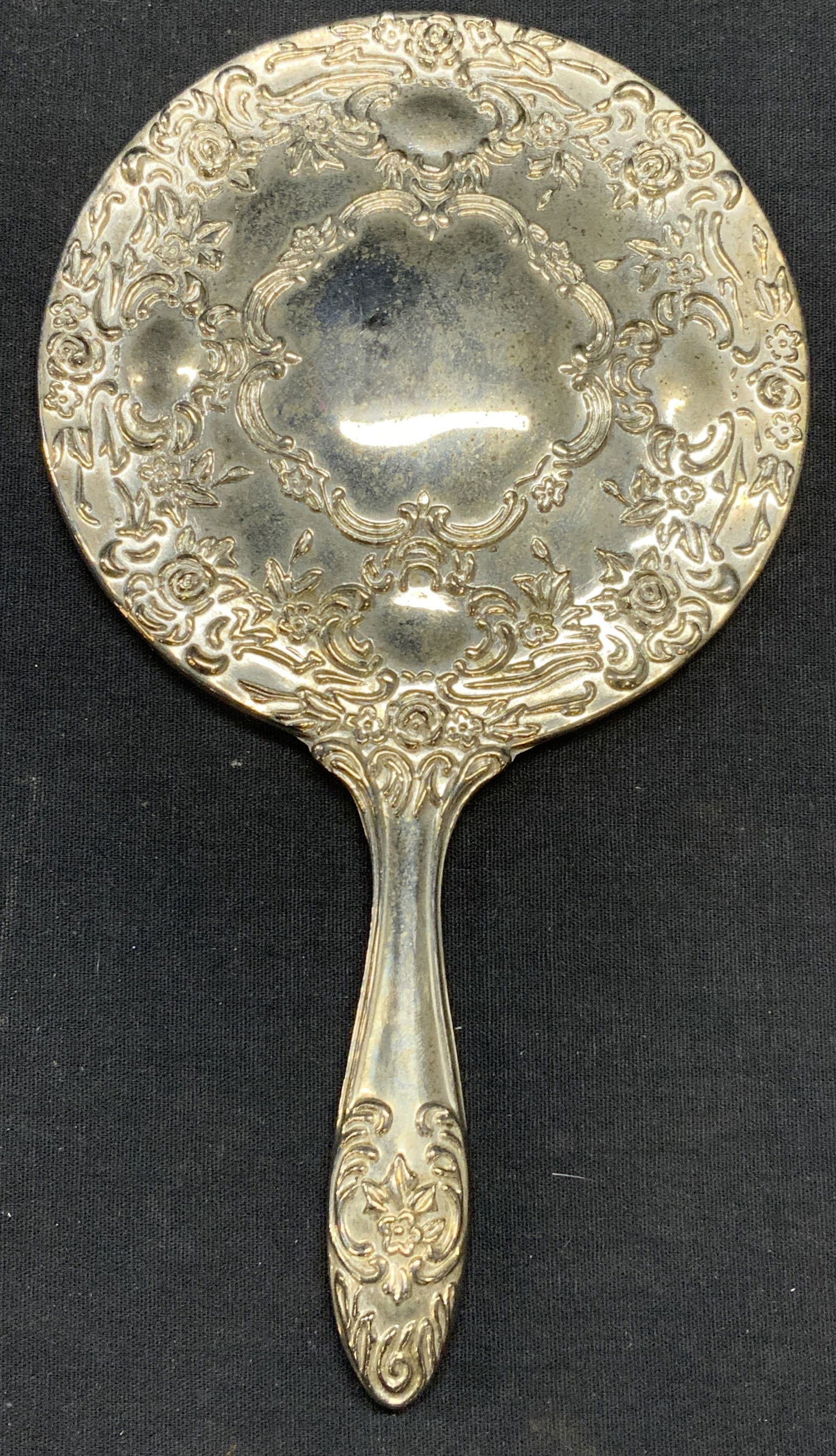 Vintage Silver Tone Repousse Hand Mirror (1 of 6)