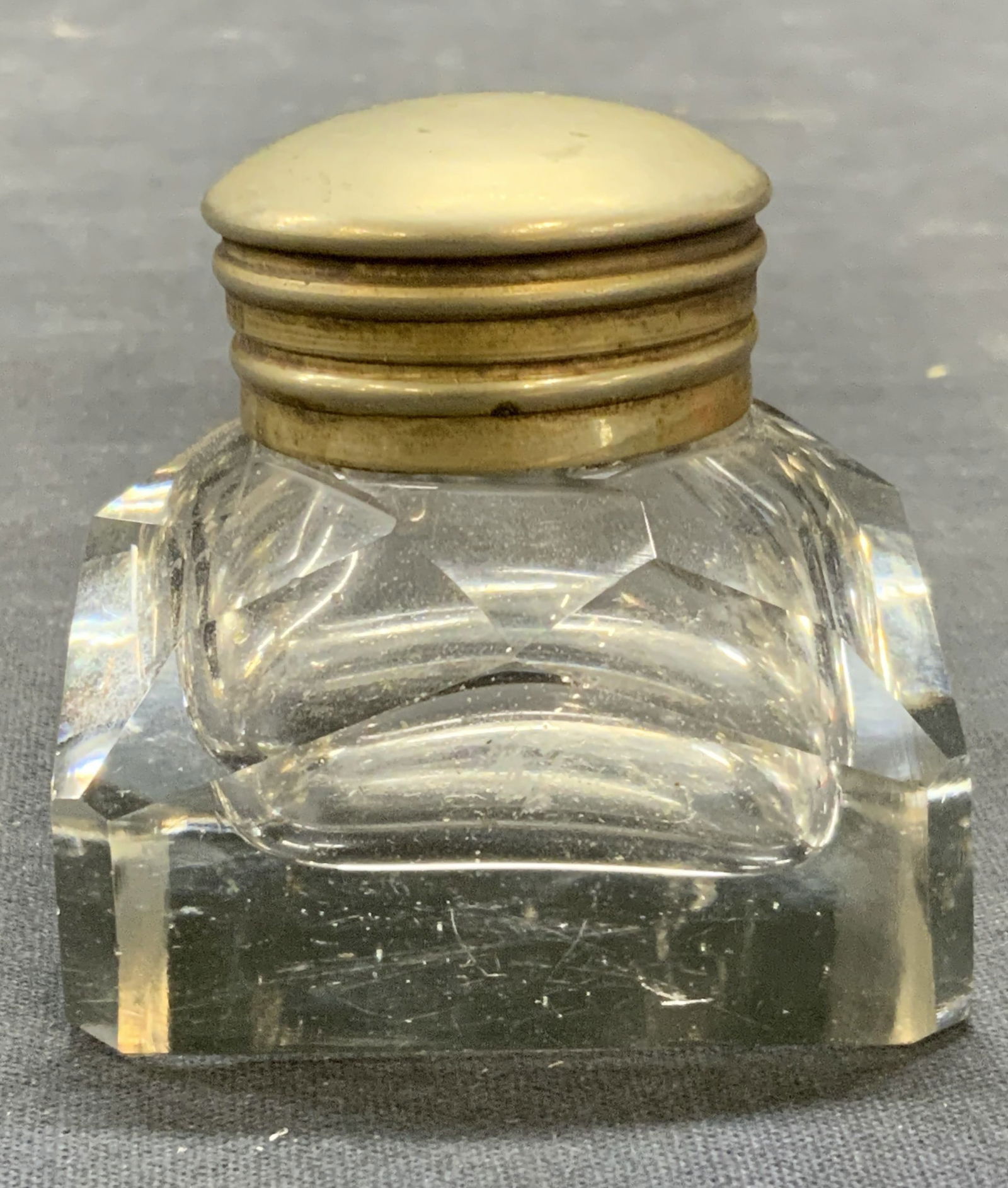 Vintage Cut Glass Silver Tone Lidded Inkwell (1 of 6)