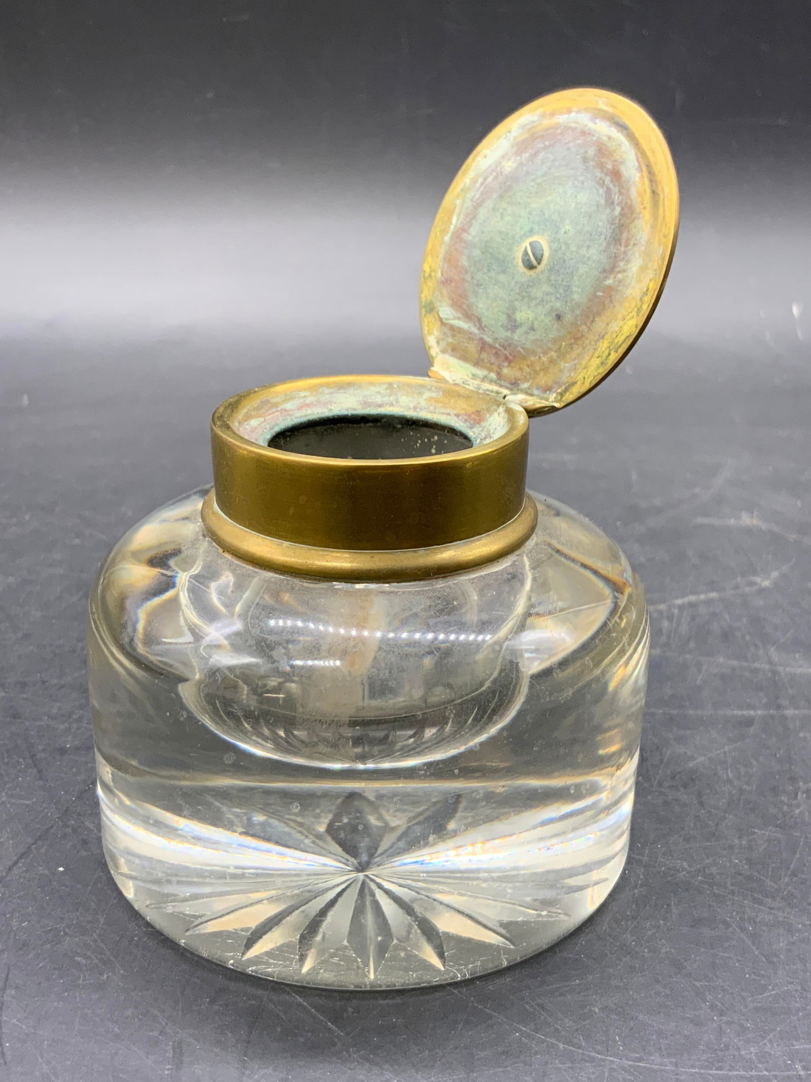 Vintage Glass & Brass Lidded Inkwell (1 of 8)