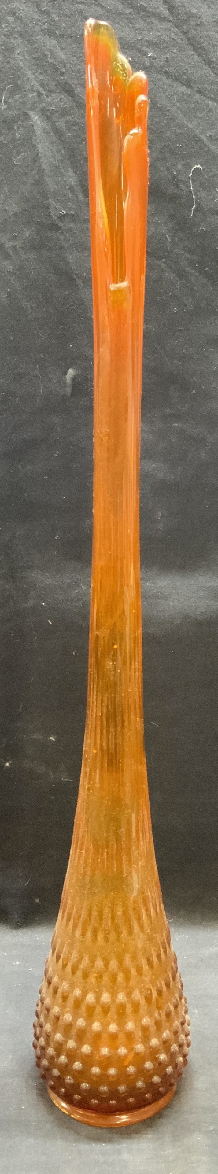 Vtg Mid Century Orange Swung Glass Vase, 28 In (1 of 8)