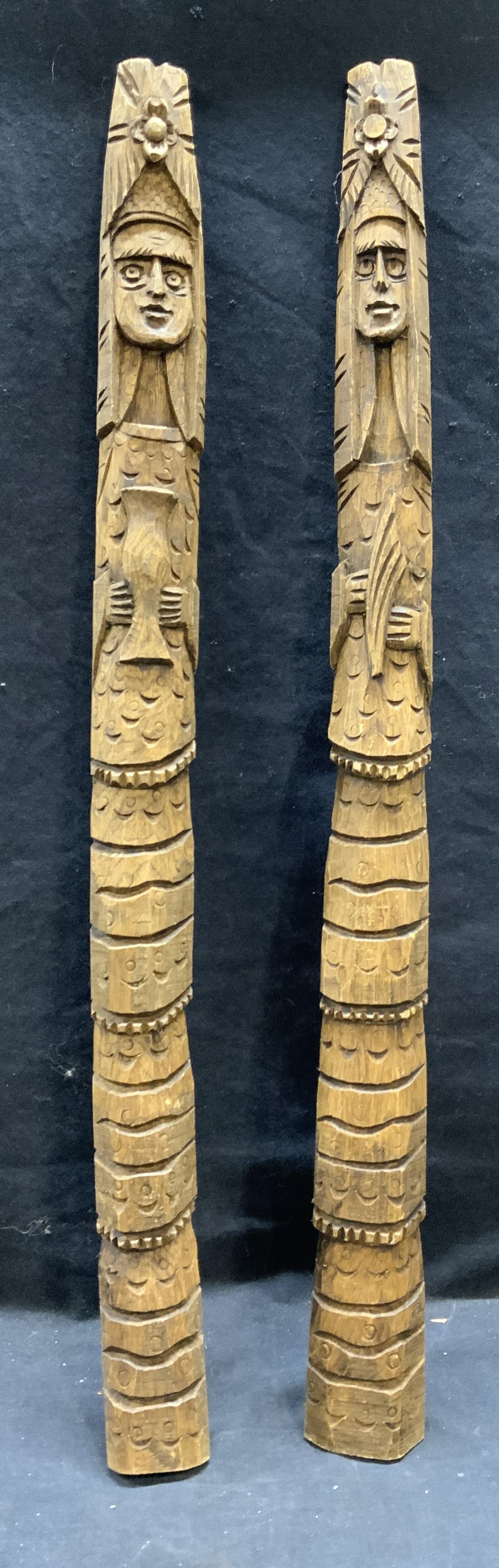 Pair Vintage Hand Carved Wood Figural Panels 28in (1 of 6)