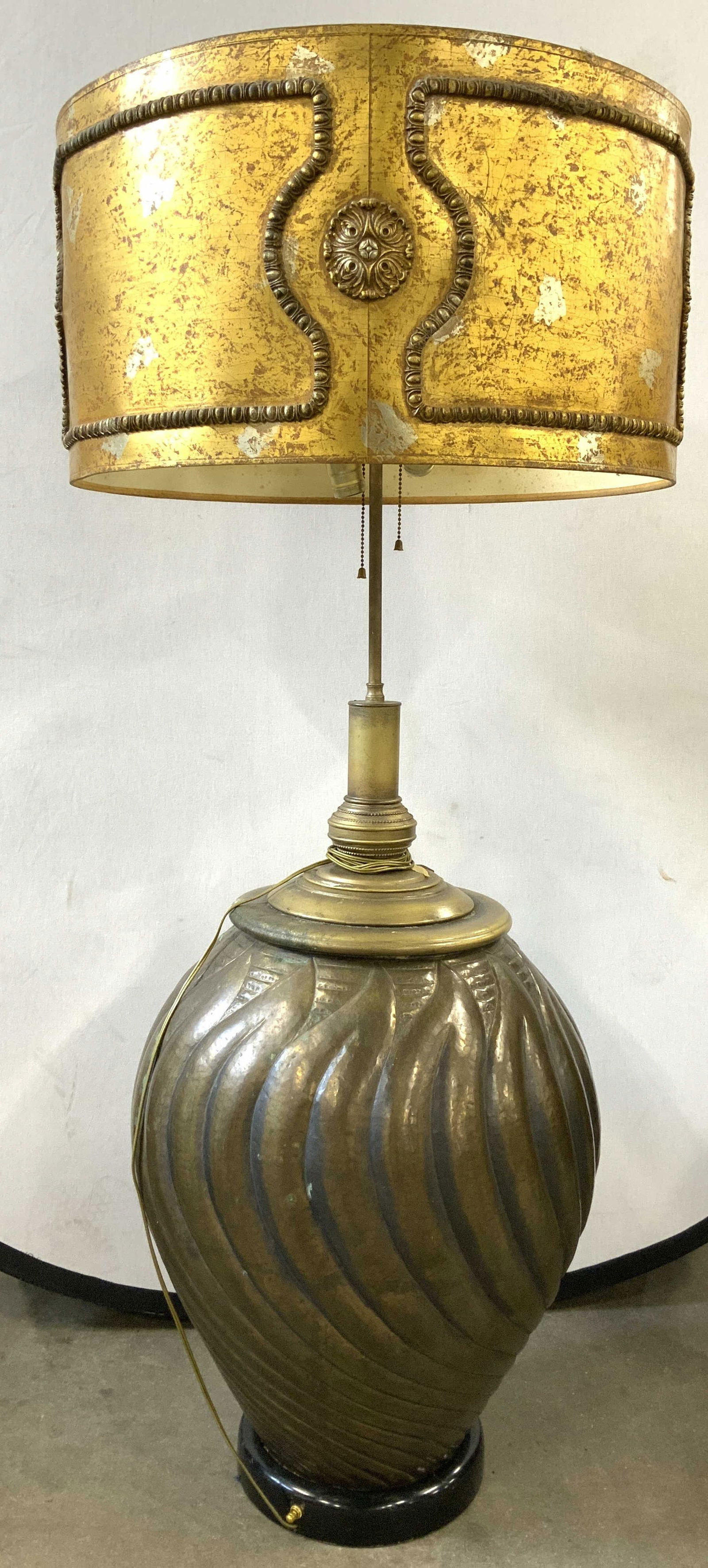Vintage Gilt Metal Fl Lamp W Shade 55in (1 of 8)