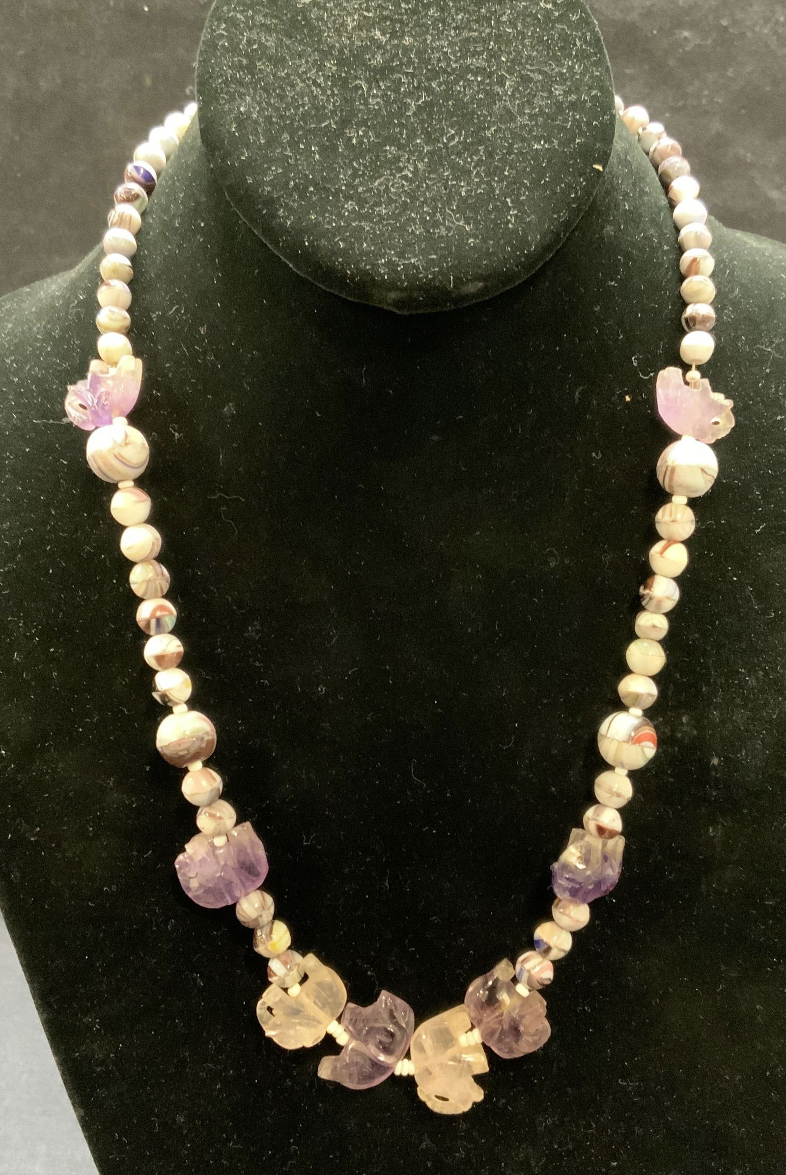 Vintage Amethyst & Agate Elephant Beaded Necklace (1 of 6)