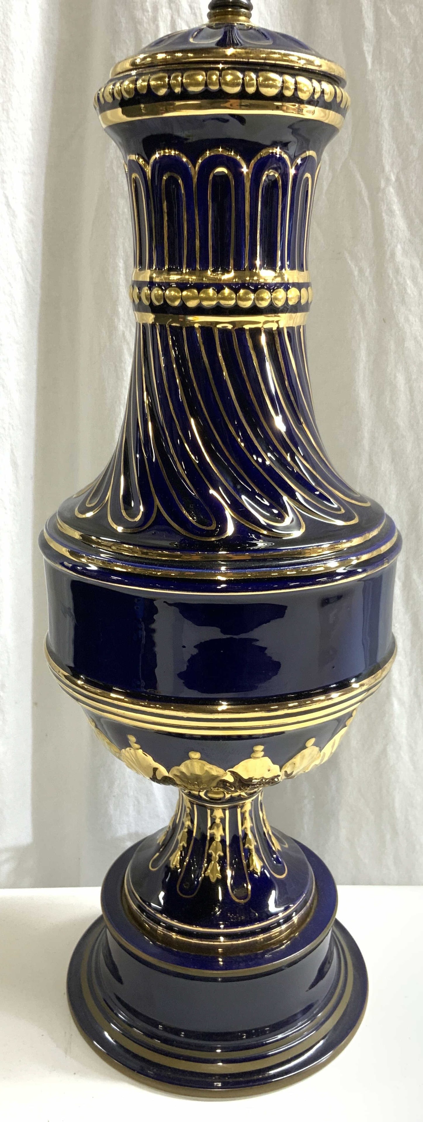 Vtg French Cobalt Blue & Gilt Porc Table Lamp 44in (1 of 8)