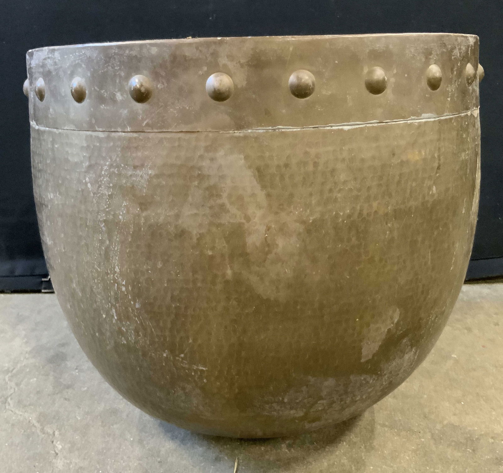Vintage Hammered Brass Plated Round Planter (1 of 10)