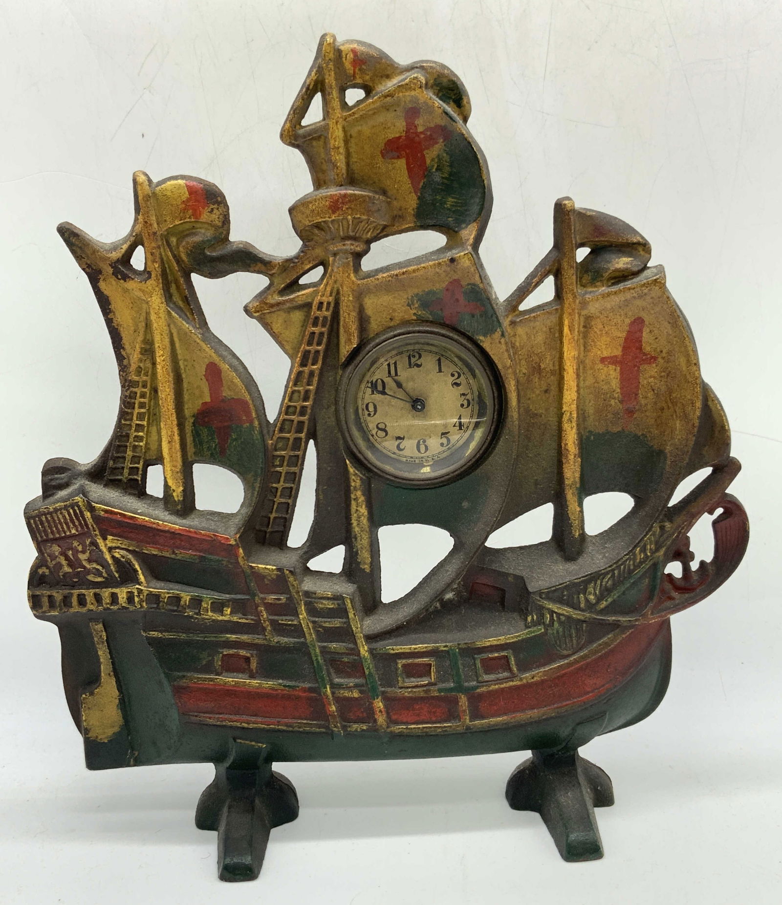 Vtg Painted Iron Ship Door Stop Table Clock USA (1 of 11)
