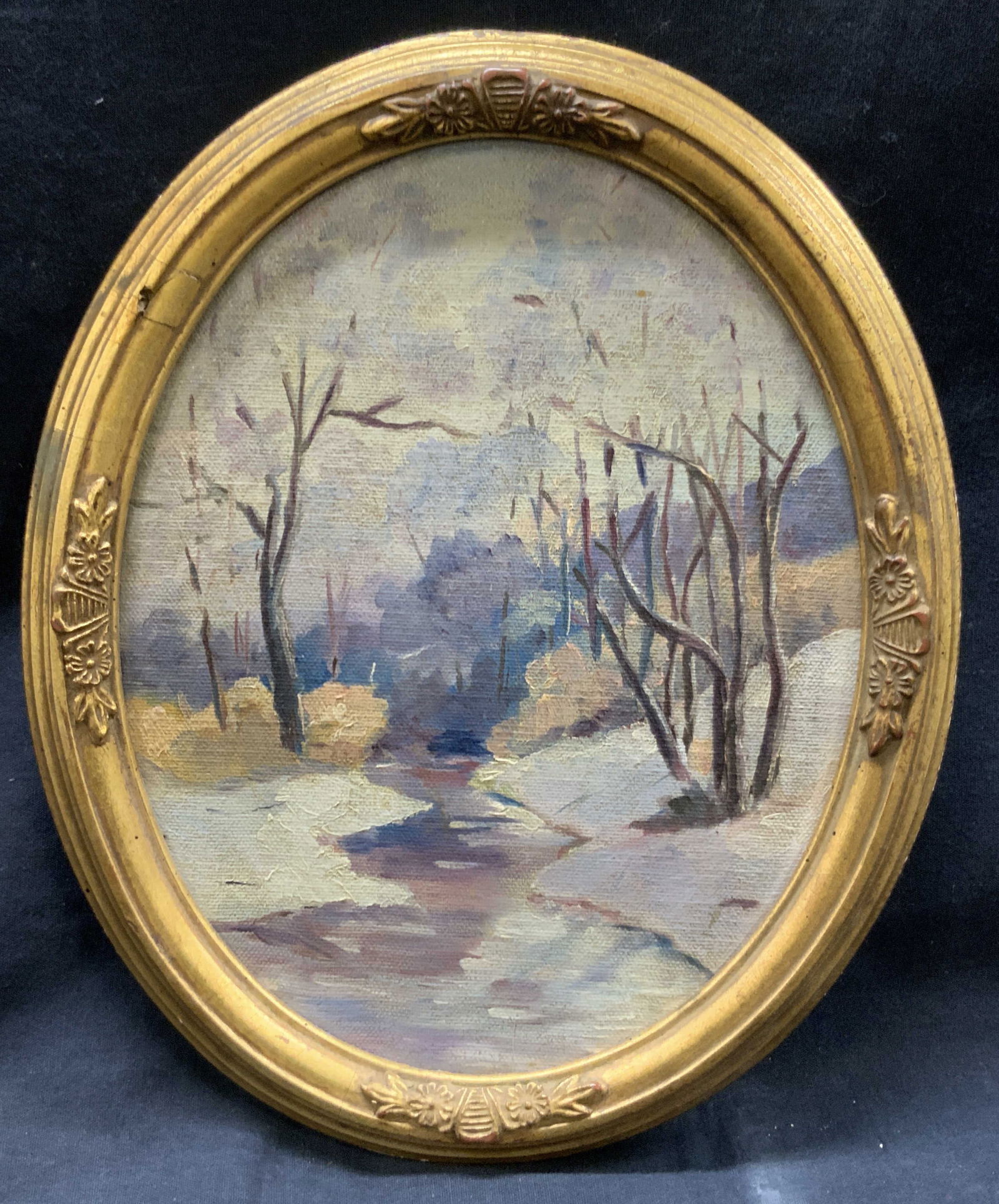 Sgd Vtg 1930s Snowy Landscape Oil Painting (1 of 7)