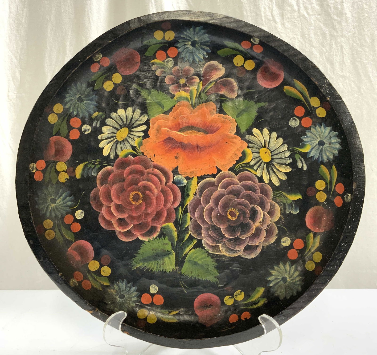 Vntg Hand Painted Floral Wooden Serving Tray (1 of 8)