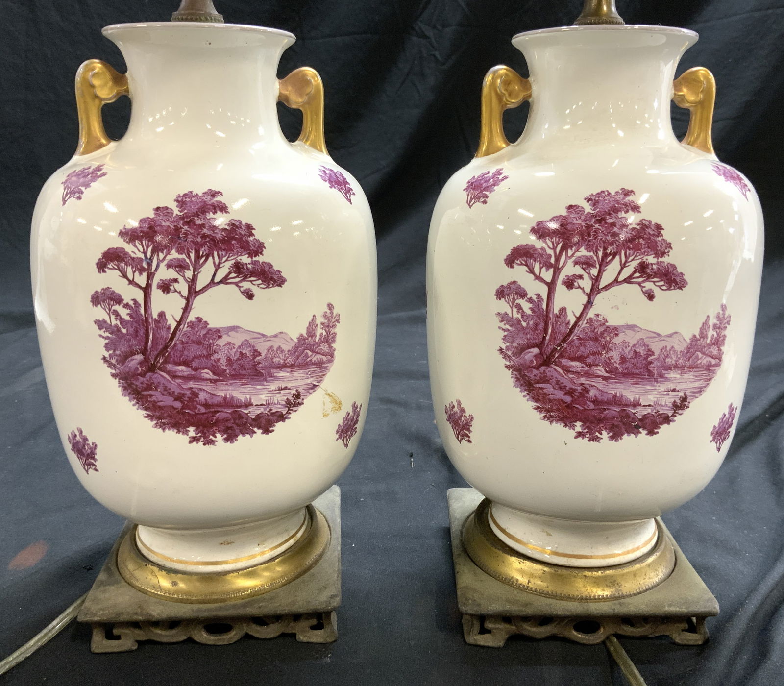 Pr Antique Transferware Porcelain Table Lamps (1 of 7)